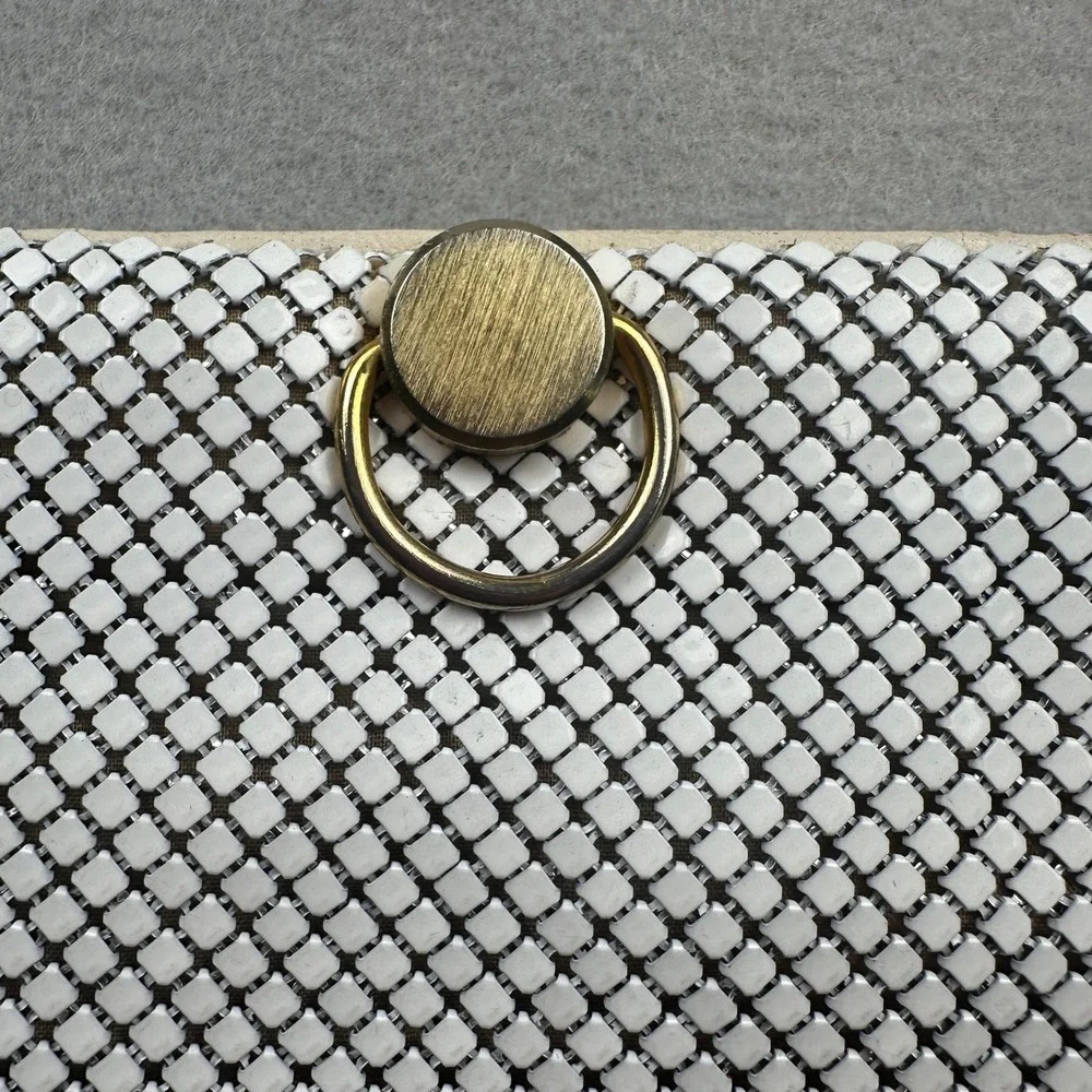 Bueno Vintage Sequin White Metal Mesh Shoulder Bag Gold Tone Chain Strap